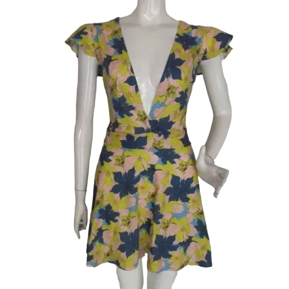 new MAPALE Dress/Cover Up, M, Spring Days, Pink/Floral, Plunging, Flutter sleeve